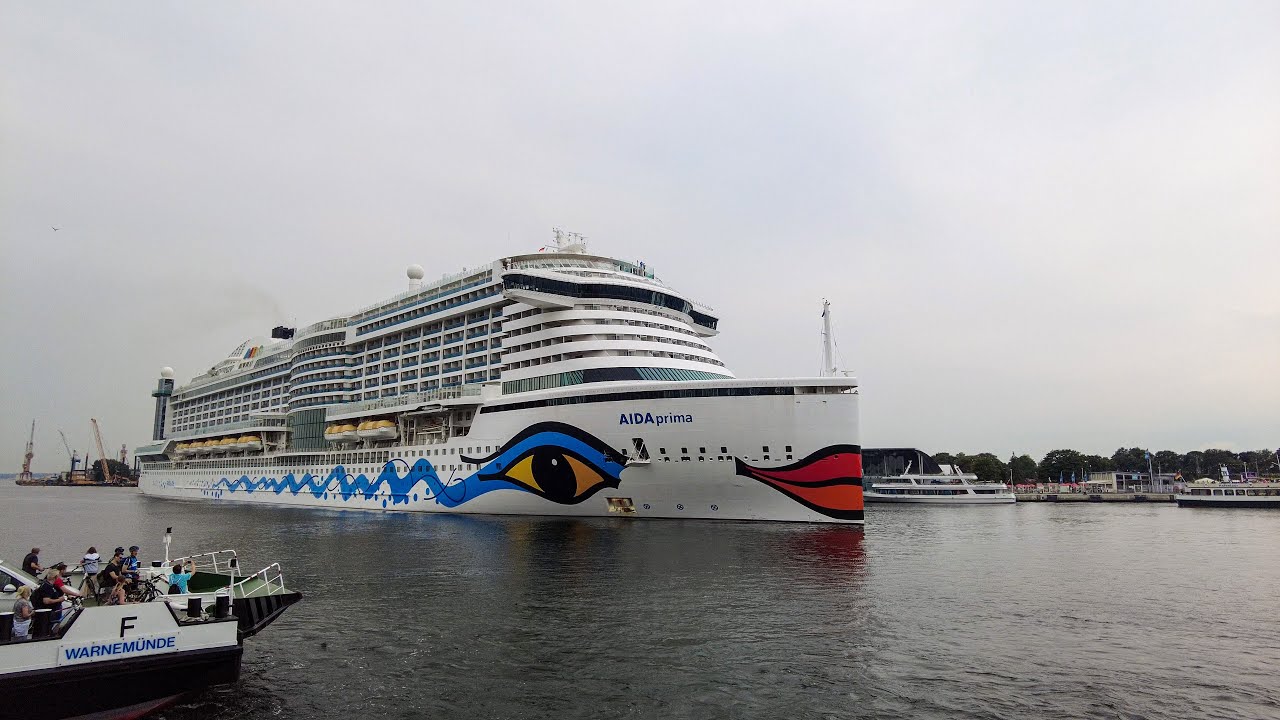 4K | AIDAprima - Auslaufen aus Rostock-Warnemünde 29. Juni 2021