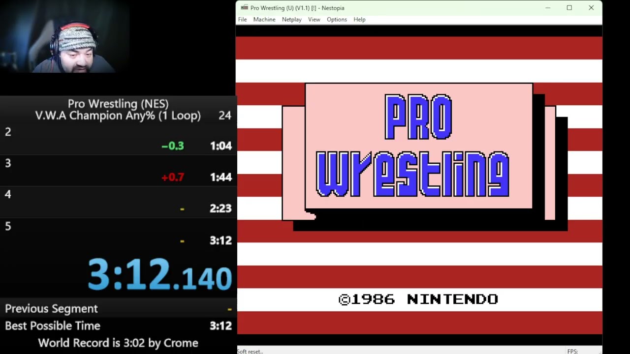 Pro Wrestling (NES) 1 Loop ANY% V.W.A. Champ Time 3:12