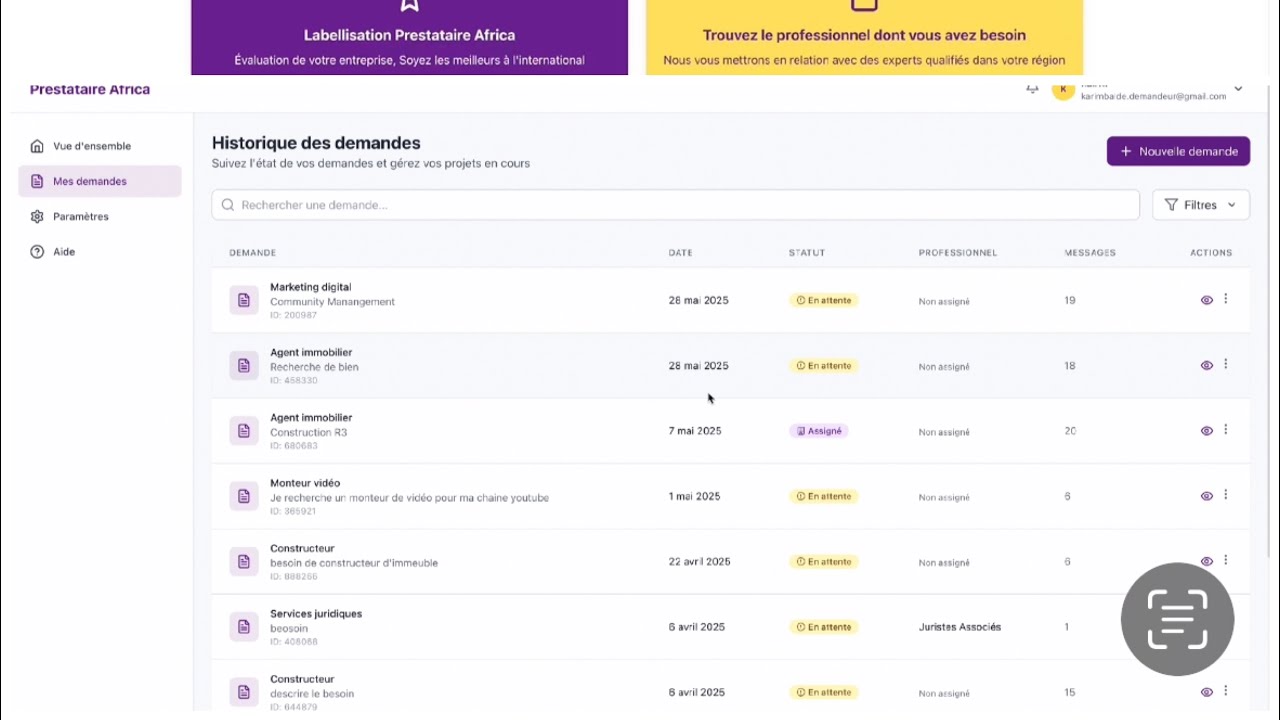 Présentation plate-forme Prestataire Africa pour les demandeurs 