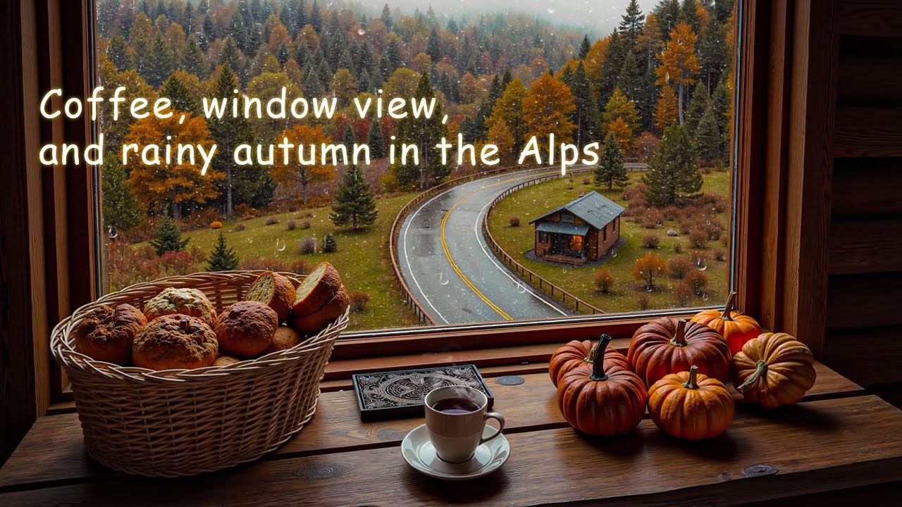[OCTOBER JAZZ]: Relaxing Fall Jazz Piano 🍁 Rainy Window View & Cozy Ambience in the Alps For Study