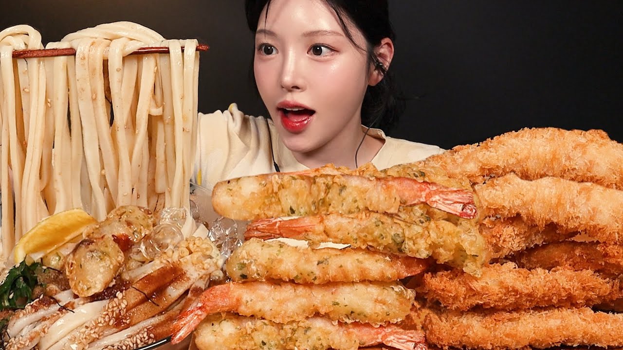 SUB)단짠탱글 냉우동에 새우튀김 쌓아서 먹방! 바삭끝판왕 붓가케우동 꿀조합 Cold Udon & Fried Shrimp Mukbang Asmr