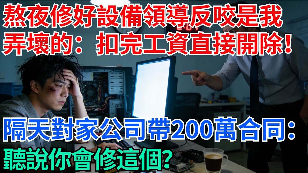 熬夜修好設備老闆反咬是我弄壞的：扣完工資直接開除！第二天對家公司帶着200萬合同：聽說你會修這個？【奇趣天下】#職場逆襲#職場智慧#爽文職場#工作日常#完結爽文