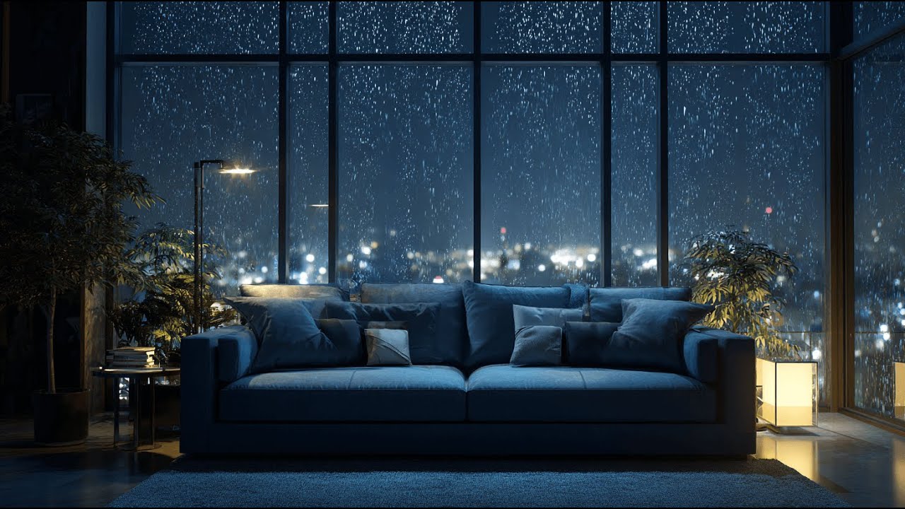 Late Night Rain 🌙 Cozy Apartment Living Room Ambience