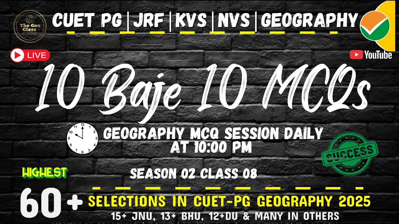 Daily MCQ Geography | S02E08a| CUET PG | JRF | KVS | NVS | Geography Free MCQ Session  | MA 2026