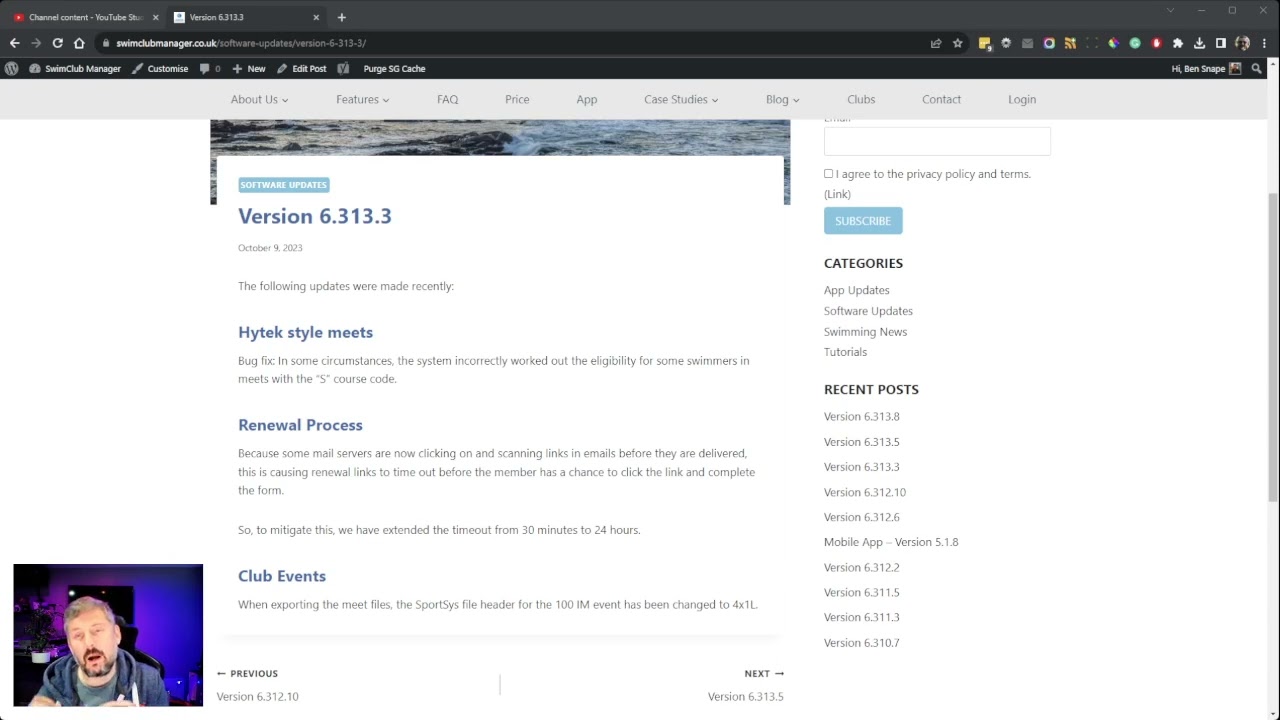 SwimClub Manager version 6.313.3 updates