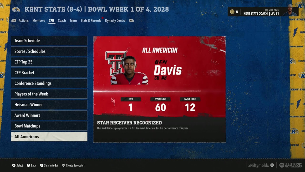 Kent State Golden flashes Dynasty Ep 14 Season 4 (Coach Mode no playing as players)