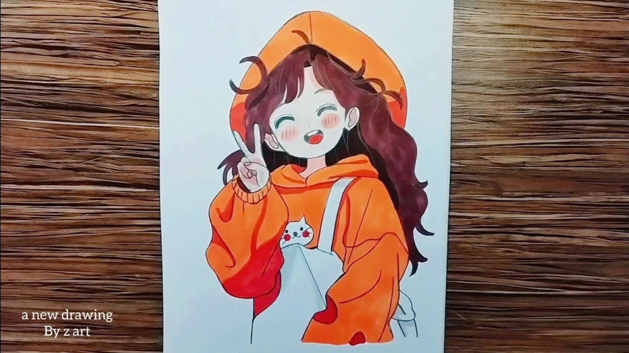 Girl anime drawing with colour | Girl anime drawing tutorial