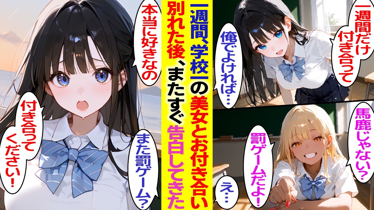 【漫画】学校一の美少女に罰ゲームで告白され一週間付き合ってフラれた俺→なぜかまた告白してきた。美女「本当に好きです！」俺「また罰ゲーム？」【胸キュン漫画】【恋愛漫画】【AI漫画】【総集編】