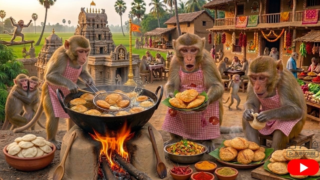 बंदरों ने बनाए गरमागरम कचोरी 😱🔥 खुशबू से पूरा गांव दौड़ा आया  Monkeys Made Hot Kachori