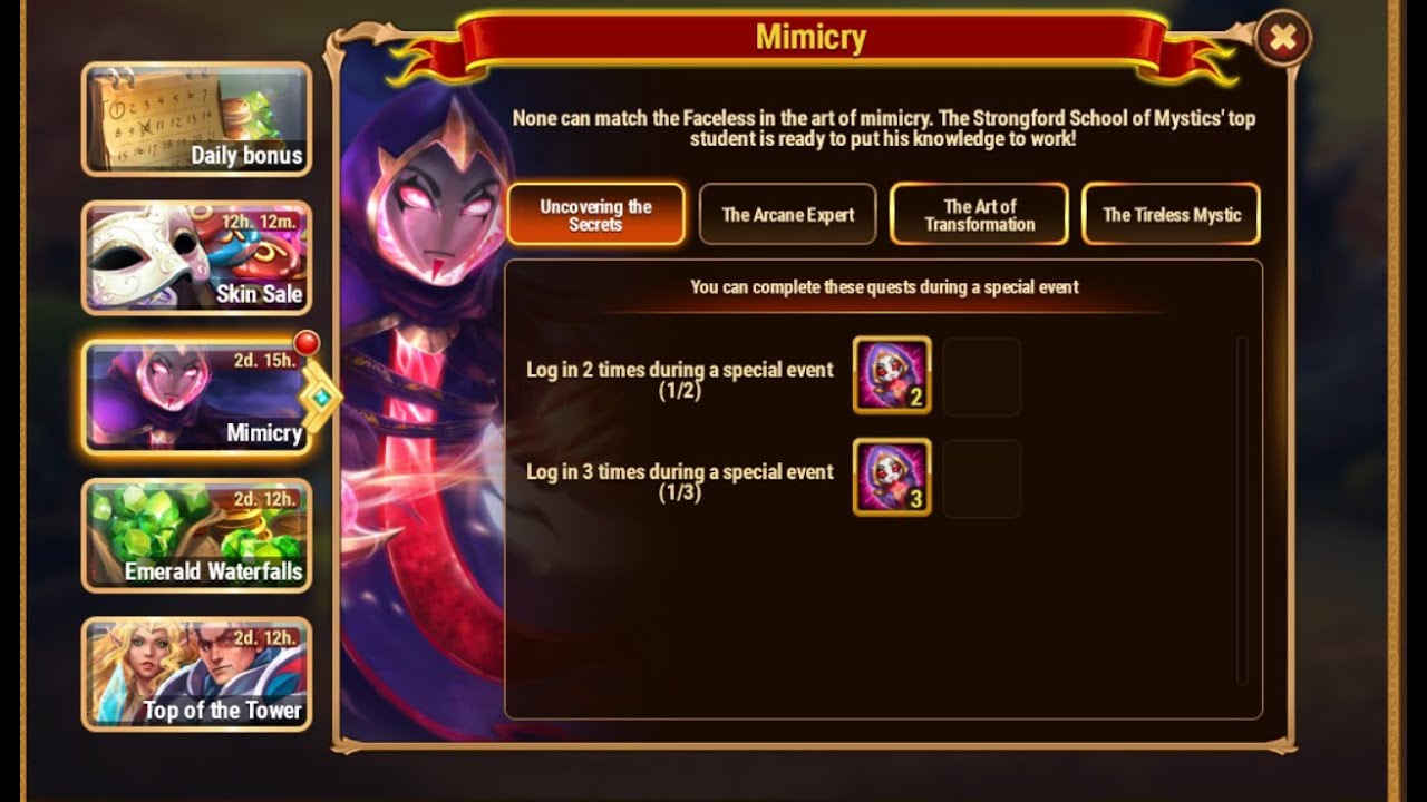 Mimicry : Faceless mini event and popular teams (top-50 Arena)