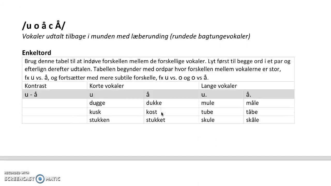 Danish vowels - distinguish between similar sounding vowels