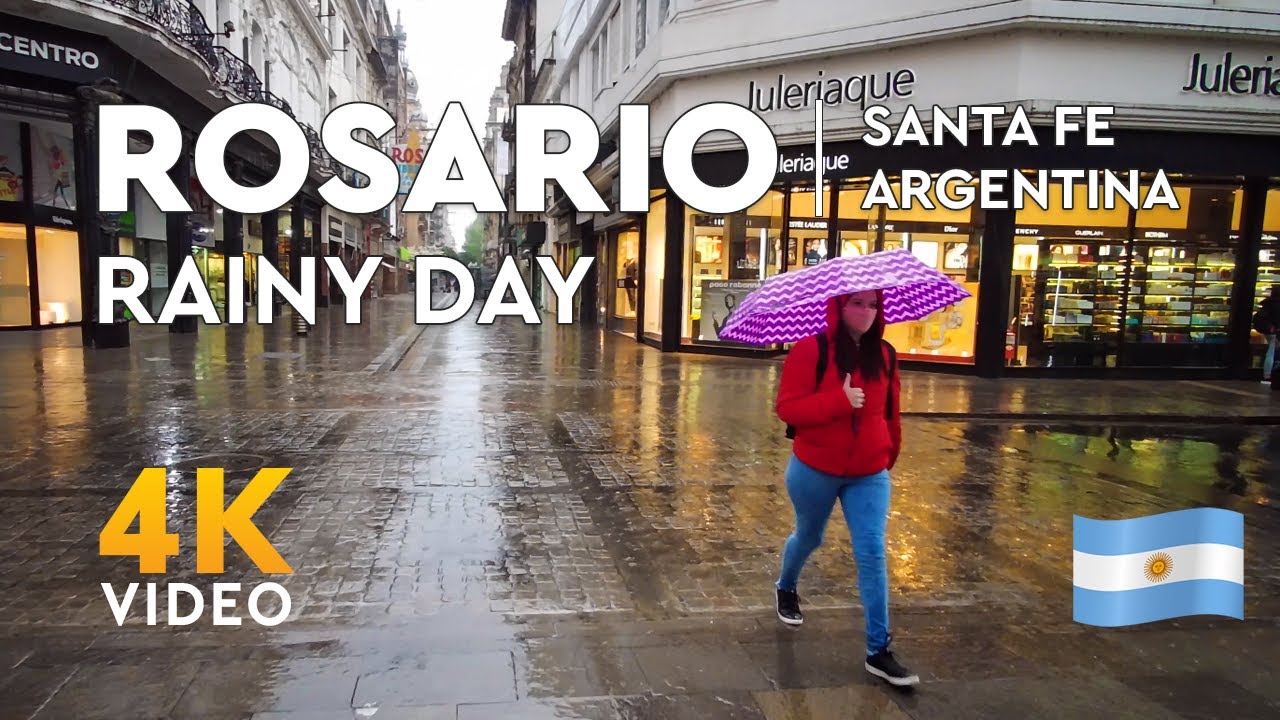 Rain sounds in Rosario Argentina | [4k] rainy day walking tour (Hailstorm)