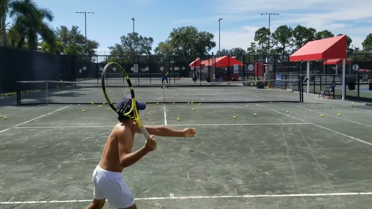 Теоdor Davidov The Forehand Machine, 11 years old, practicing with pro player in Bradenton, Florida!