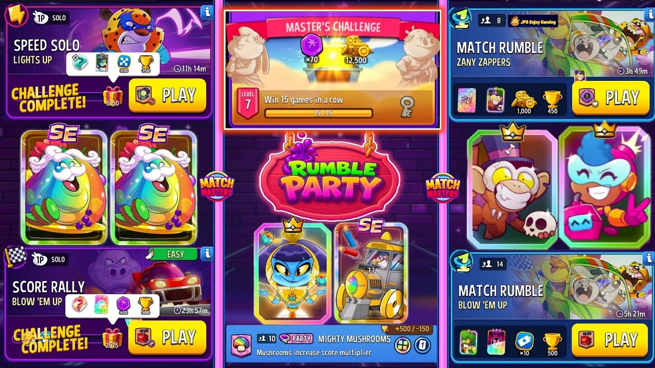 (PARTY+2 SOLO+2 MATCH RUMBLE) Lights Up+5 Colors/ Blow 'Em Up+Rainbow/ Mighty Mushrooms 🍄