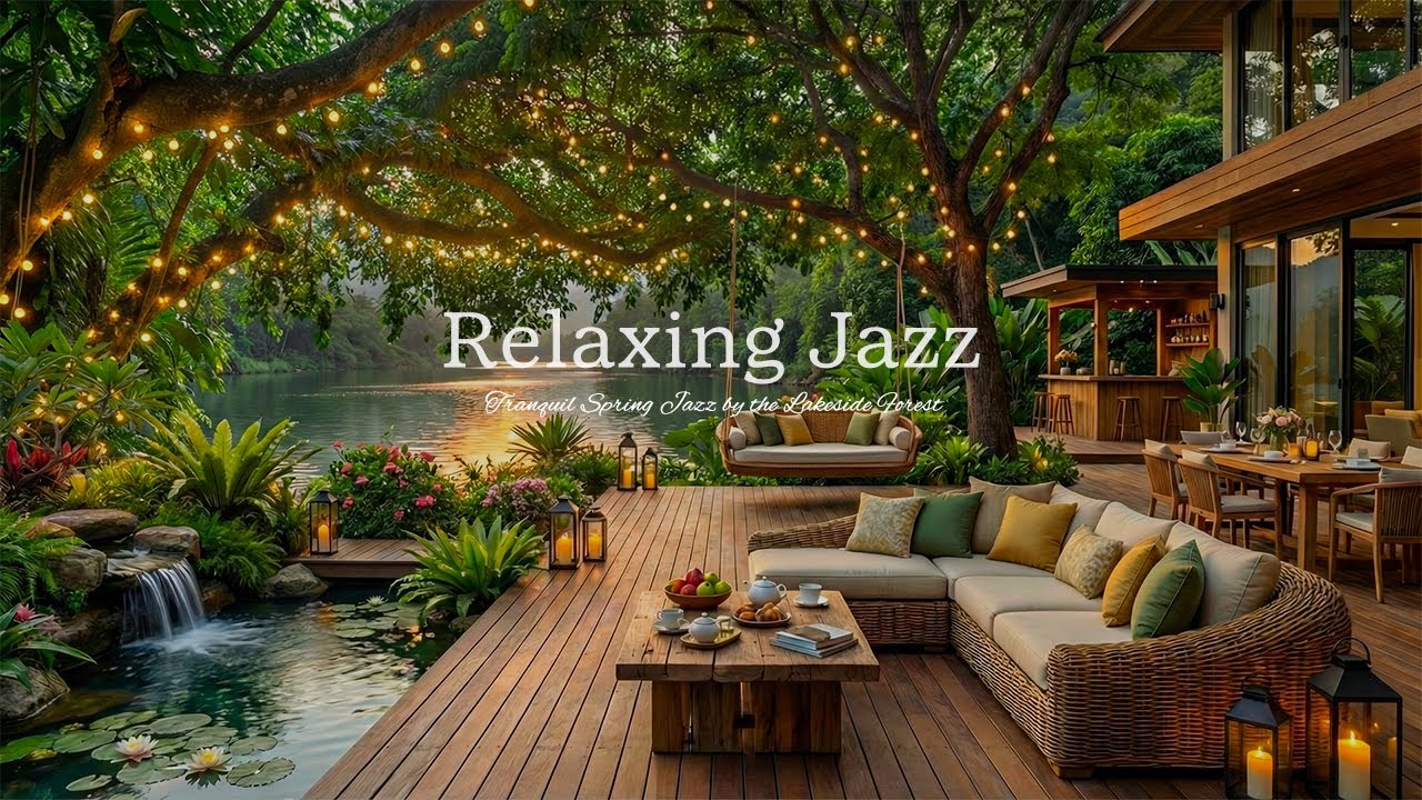 Relaxing Luxury Coffee Shop Jazz with Nature Sounds 🌿 Tranquil Spring Jazz by the Lakeside Forest