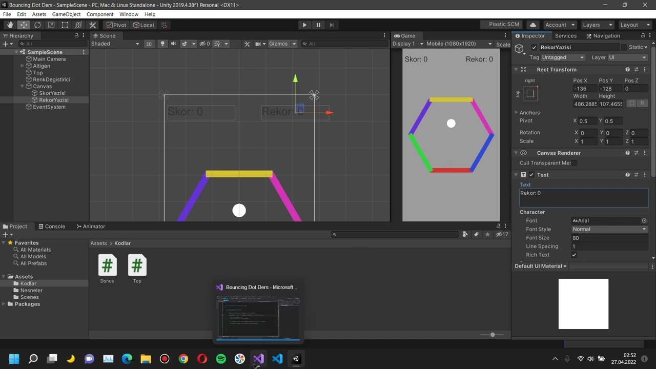 Unity | Bouncing Dot Ders 8 | Rekor(Highscore) Oluşturmak