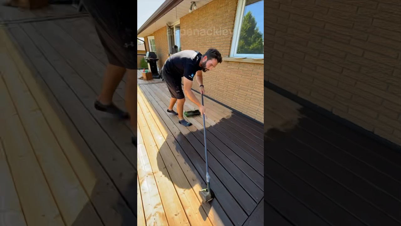 Staining our 800 sq ft deck!! Deck makeover part 1 #shorts #homerenovation