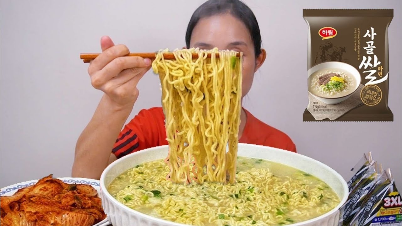 사골쌀라면 5봉 삼각김밥 먹방