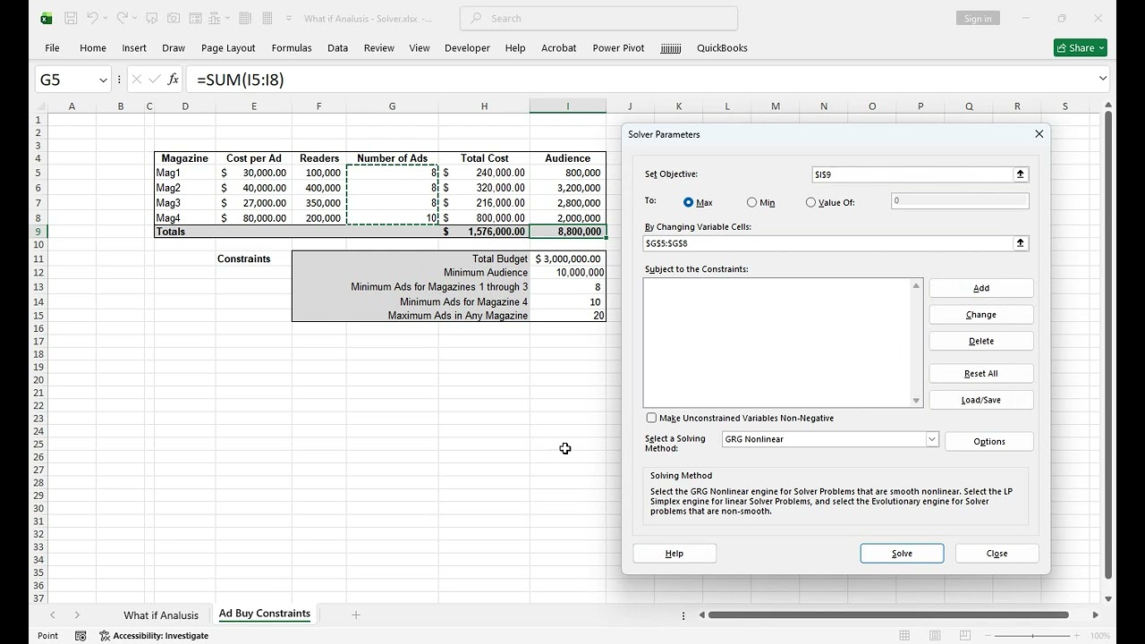 شرح تحليل البيانات من خلال - What If Analysis   Solver