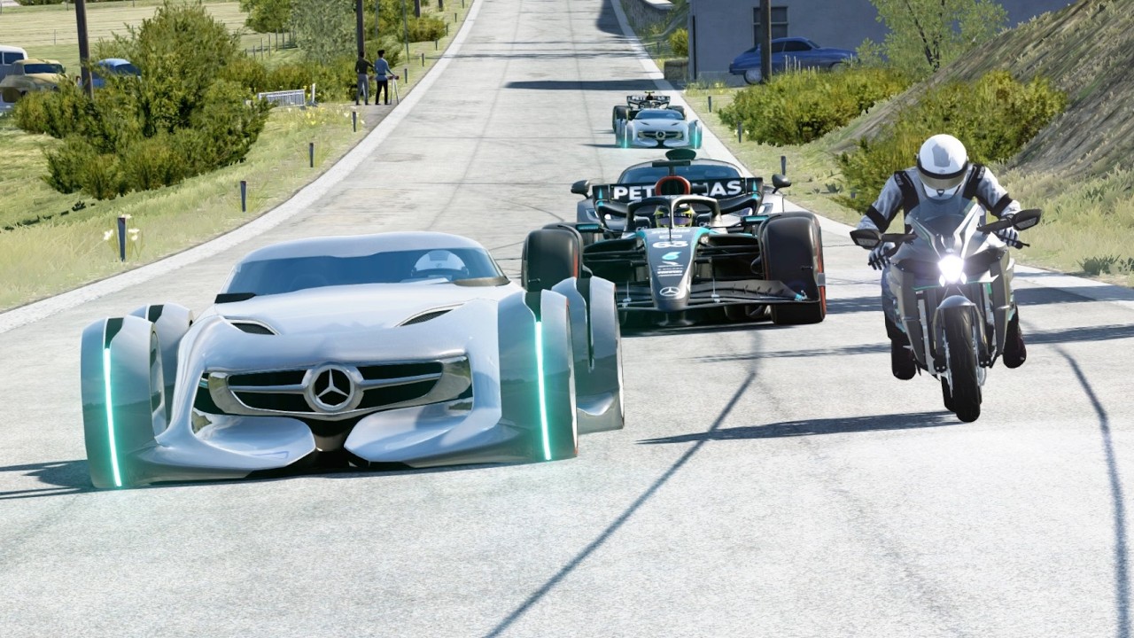 Kawasaki Ninja H2 vs  Mercedes-Benz AMG Hypercars vs Apollo Project EVO at Old SPA