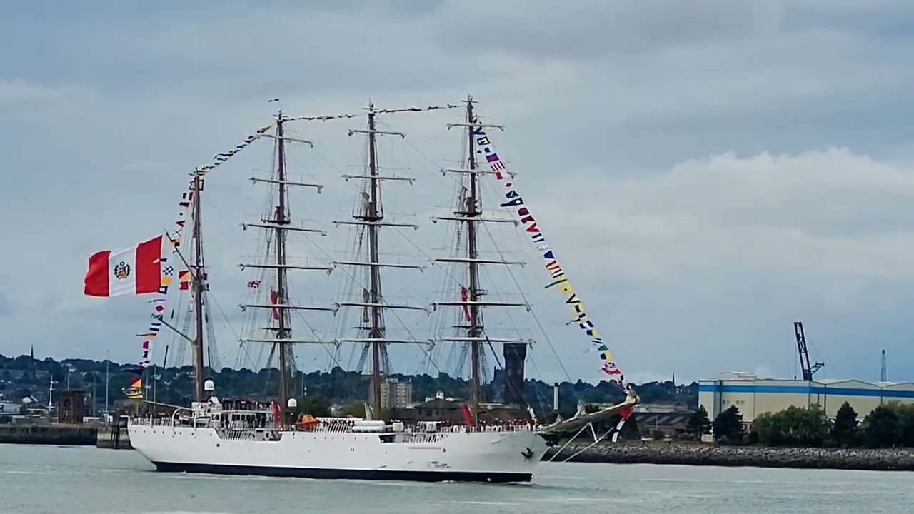 TALL SHIP B.A.P UNION PERUVIAN ROYAL NAVY TRAINING SHIP LEAVES LIVERPOOL FOR DUBLIN 