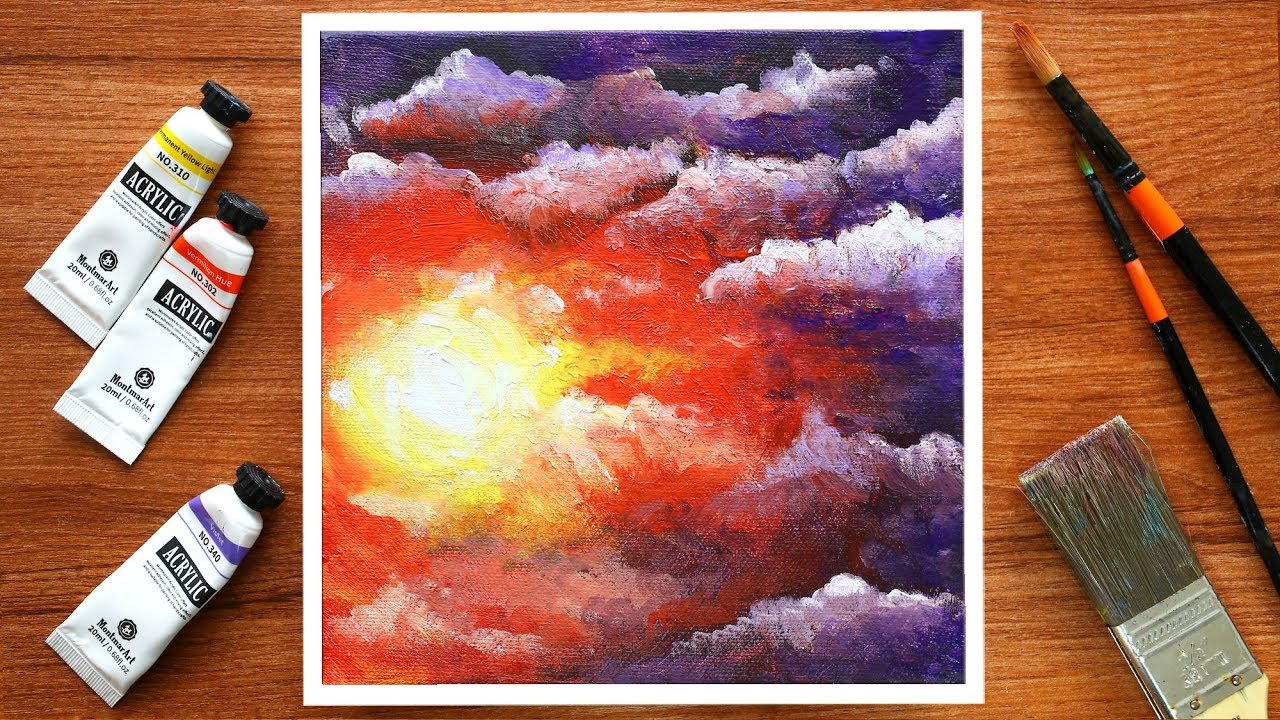 Cloudy Sky｜Acrylic Painting Time Lapse#95｜Easy Abstract Techniques for Beginners｜Satisfying Art Demo