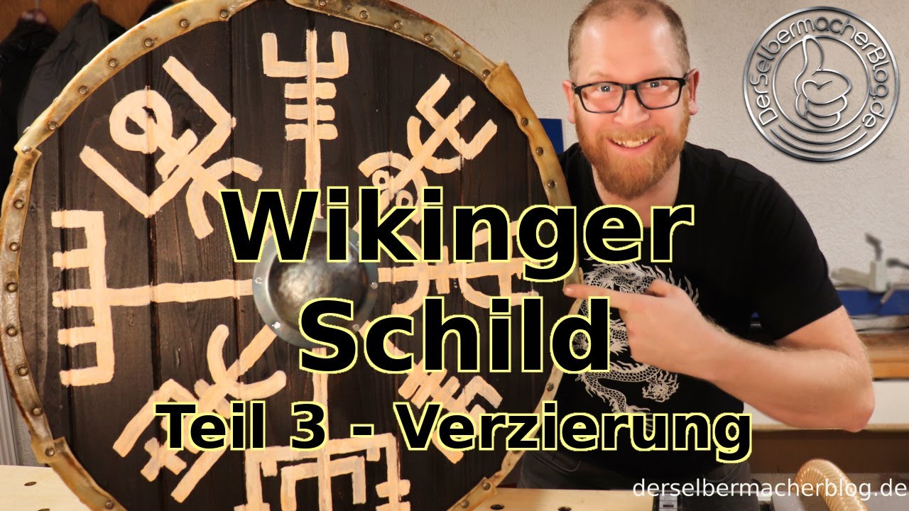 Wikingerschild selber bauen (Teil 3: Griff drechseln, Bemalung aufbringen, Umrandung aus Rohhaut)