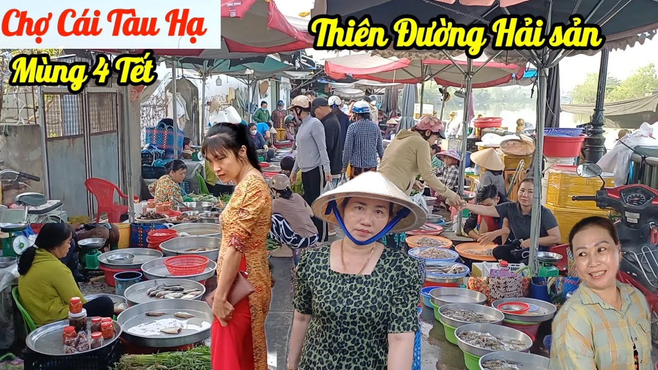 Đông tấp nập mùng 4 tết Chợ Cái Tàu Hạ - Đồng Tháp, Ngập tràn hải sản, bà con ai cũng mua cá