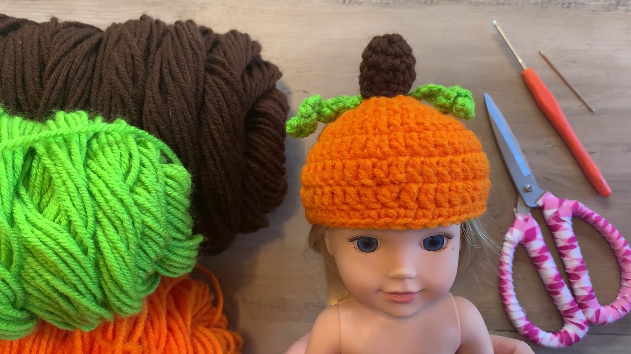 How to crochet pumpkin hat tutorial for 14.5” dolls