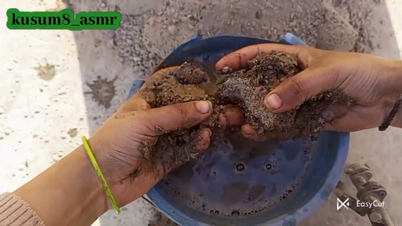 New //dry floor crumbling and water 💦 bucket 🪣 crumbling video 📷 of crispy yellow 💛 concrete texture