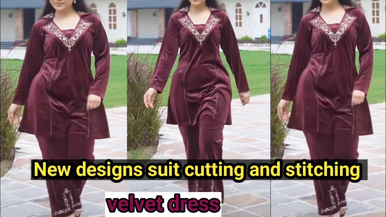 Trendy Velvet A Line Kurti/Frock Design Cutting Stitching/Velvet Co-ord Set dress cutting &stitching