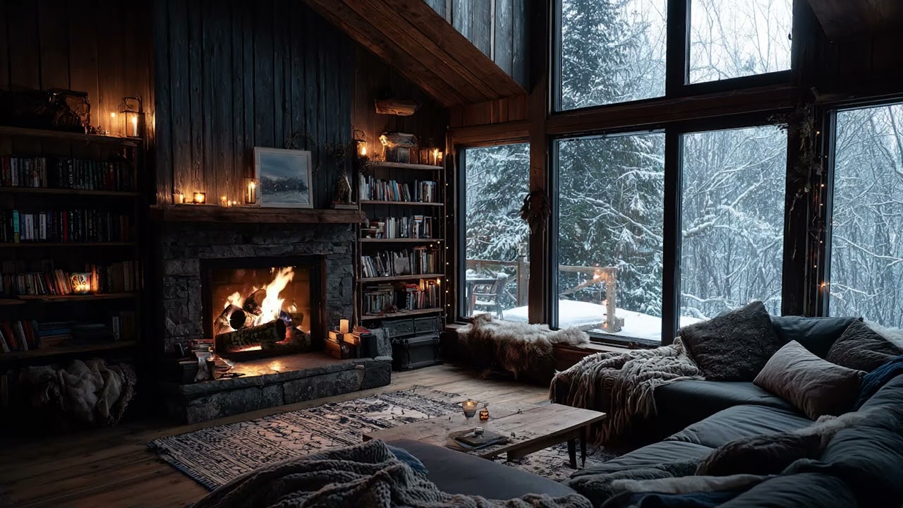 Cozy Fireplace & Soft Snowfall ❄️ Relaxing Piano Ambience