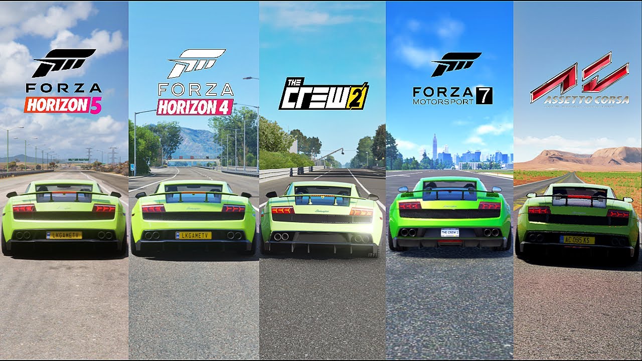 Lamborghini Gallardo Comparison - Assetto Corsa, Forza Horizon 5, Forza Horizon 5, FM7, The Crew 2
