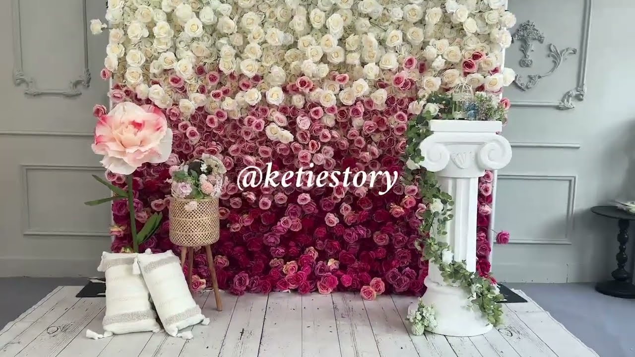 How to Install Flower Wall 5D Gradient Rose Red Fabric Backdrop#party#decoration#proposal