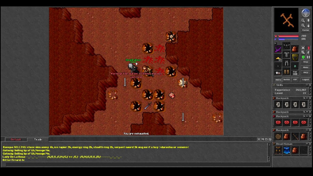 Old Tibia - ED Mass PK in Darashia NICE LOOT (Antica 2003 7.2)