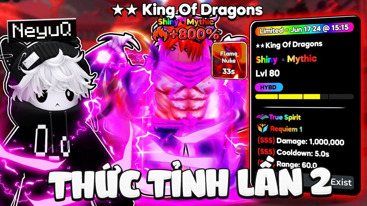 King Of Dragons Tái Thức Tỉnh Lần 2 Skill Siêu Đốt Cháy 1 Triệu DMG Trong Anime Defenders!!