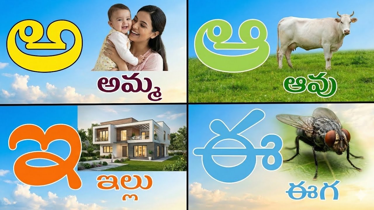 Telugu aksharamala| Telugu varnamala| తెలుగు అక్షరములు| అ అమ్మ ఆ ఆవు | Telugu learning| telugu