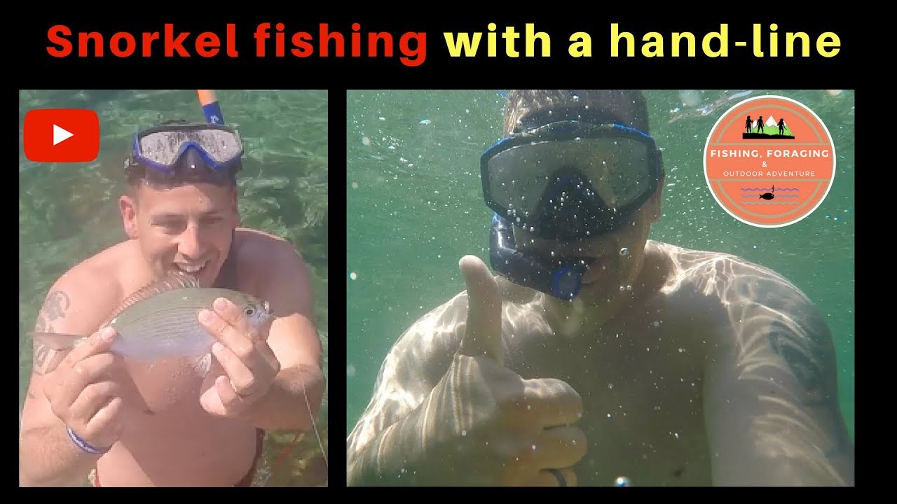 Snorkel fishing with a hand-line