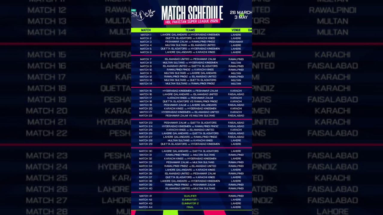 PSL 2026 Schedule #angst #psl #india #viral
