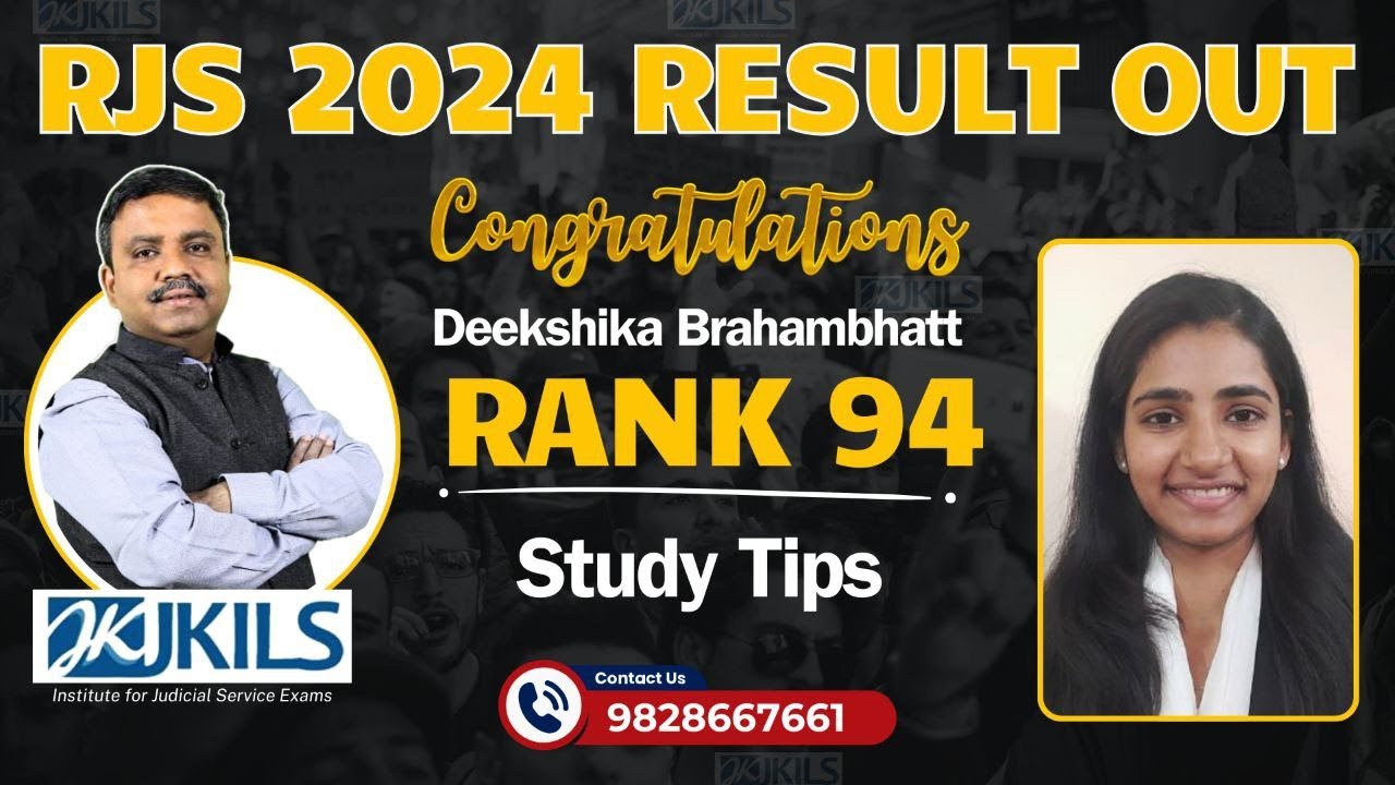 RJS 2024 Result: Rank 94 Deekshika Brahambhatt  - JKILS Institute’s Success Story!