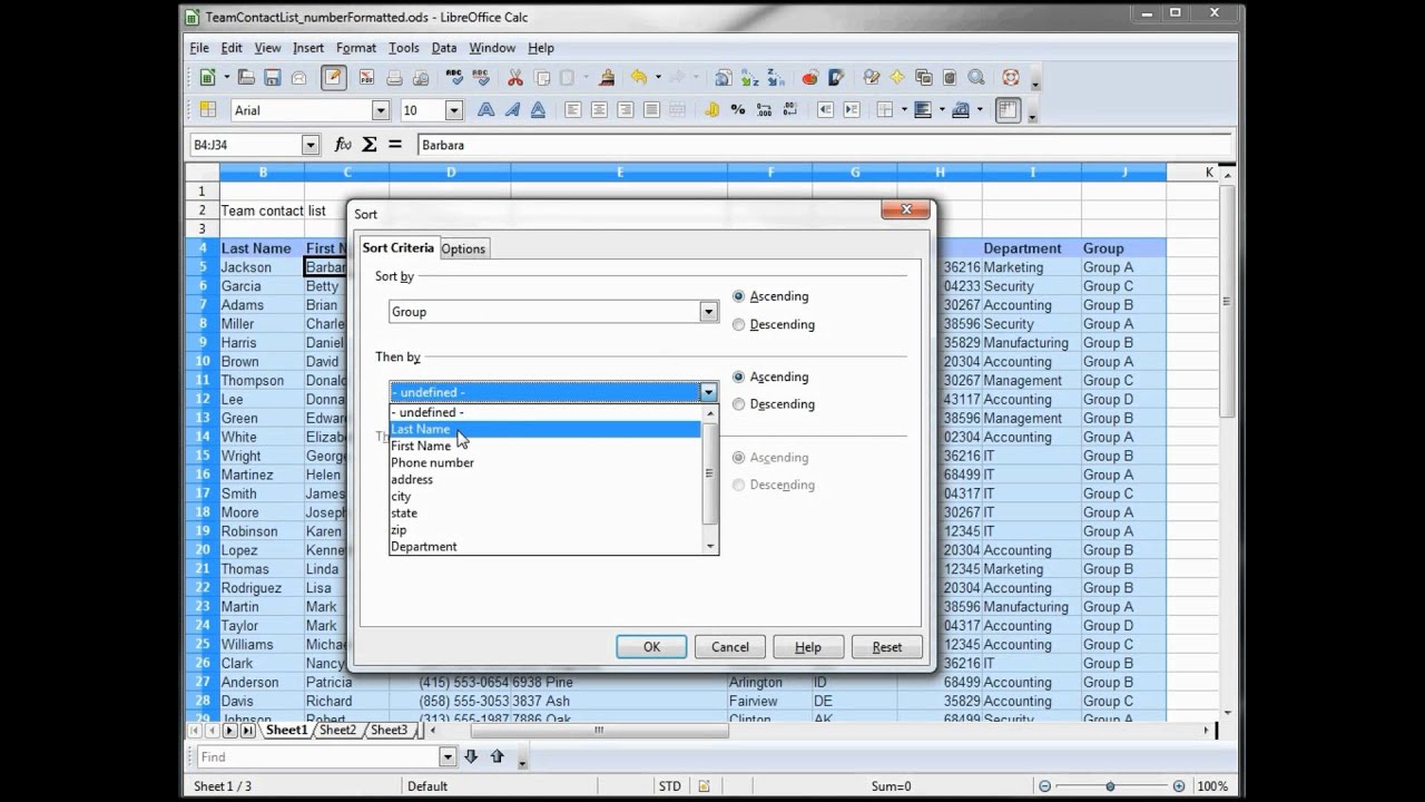 11. Libre Office &mdash; Calc, Open Office &mdash; Учебное пособие по Calc, Excel &mdash; Сортировка по нескольким ...