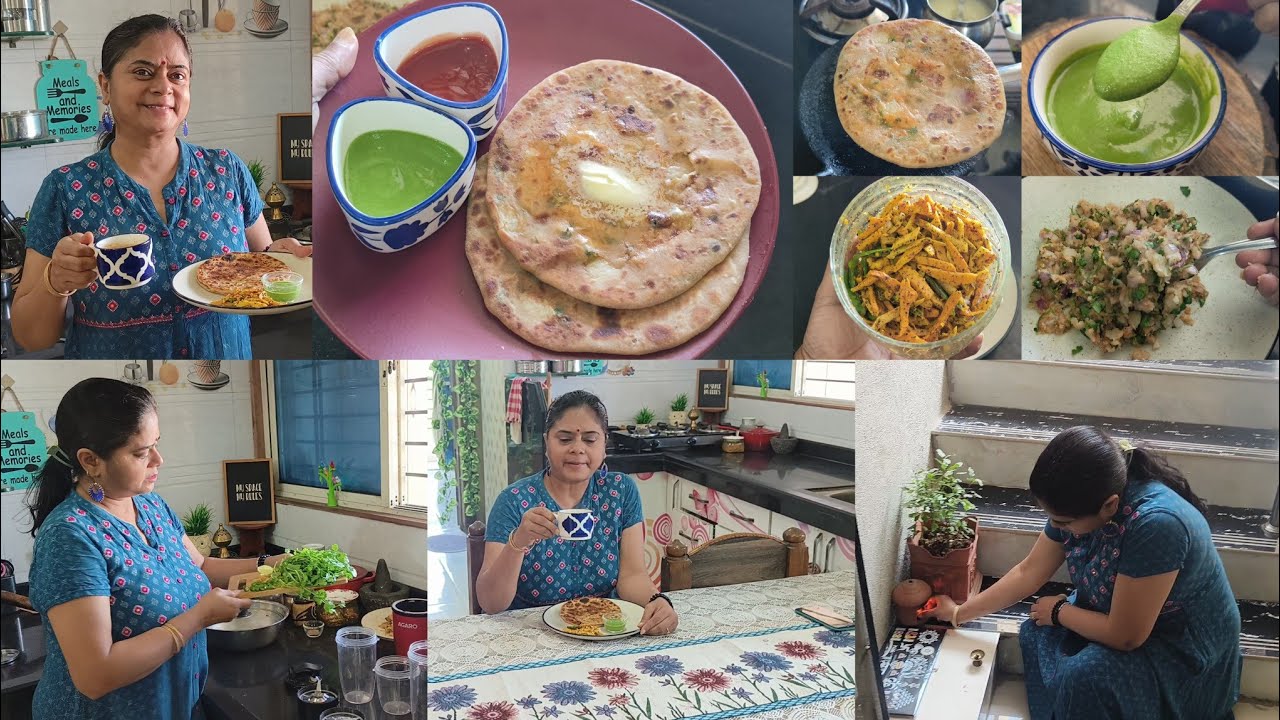 ghar me सभी ko पसंद hai Tips and Tricks +Breakfast🍱 aloo paratha🌺 hari chutney🌺 gud wali chai 