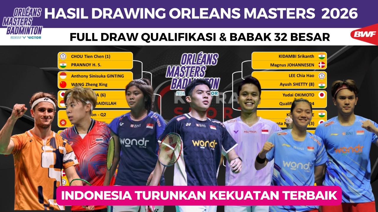 Full Drawing Babak Qualifikasi & 32 Besar Orleans Masters 2026 ~ Indonesia turunkan Squad terbaik !!