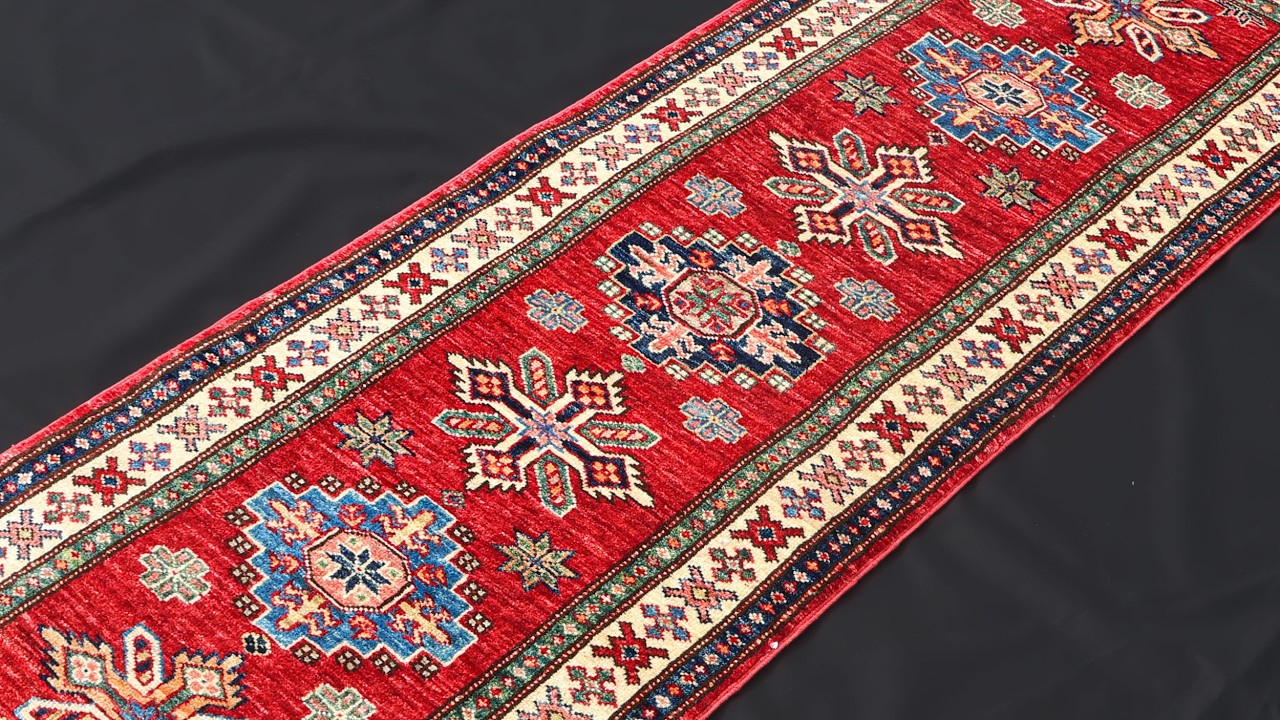 6ft Red Kazak Runner Rug – Hand-Knotted in Ghazni, Afghanistan