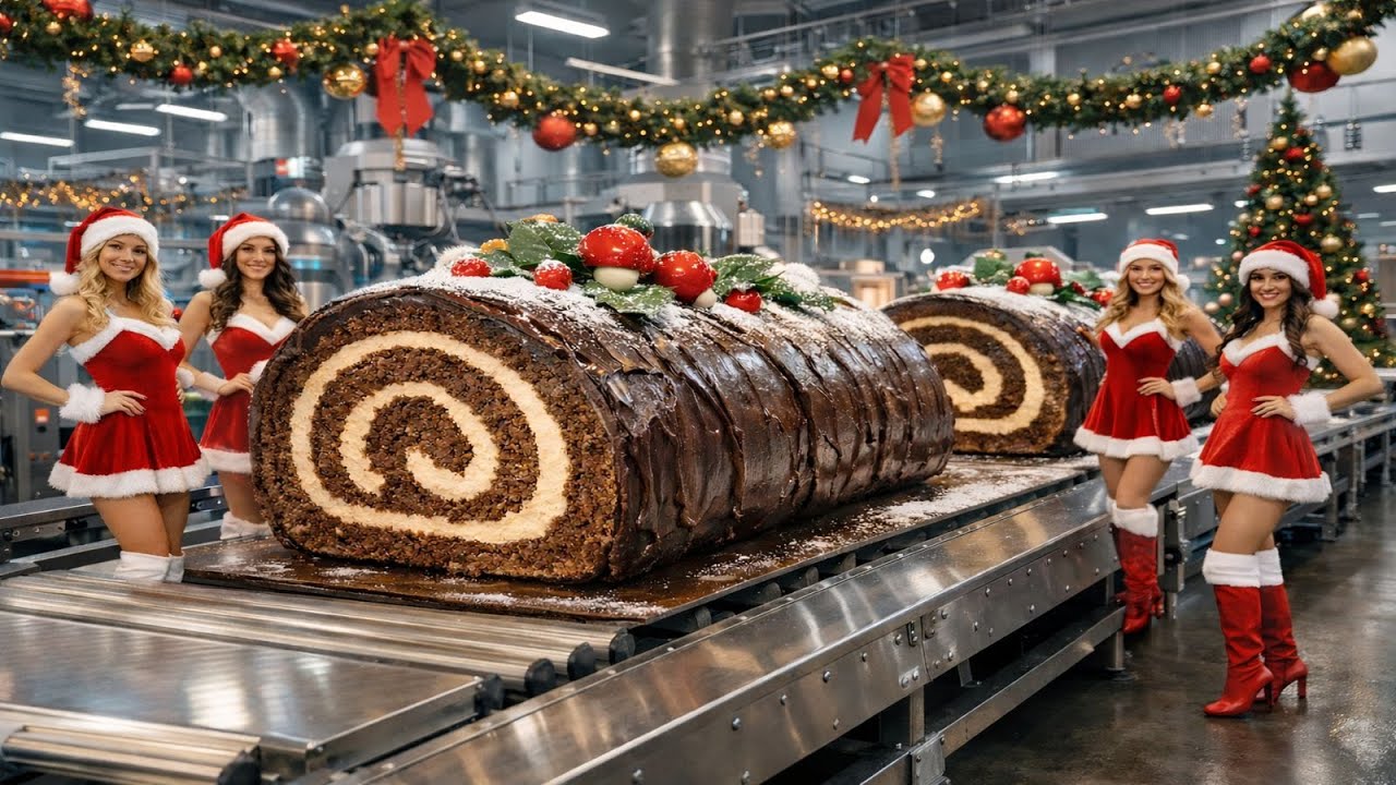 Giant Bûche de Noël Factory Process | How the Famous Christmas Cake Is Made
