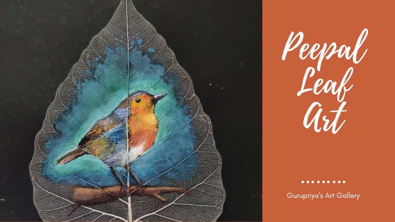 How to paint on peepal leaf | Leaf painting | peepal leaf art-bird painting
