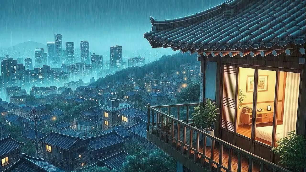 Rain Sounds & Lofi for Deep Focus in a Peaceful Korean Night for Stress-Free Work 😌