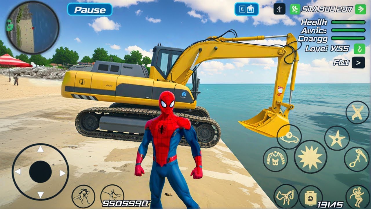 Rope Frog Ninja Super hero Cars & JCB Excavator in Open World Game - Android Gameplay 