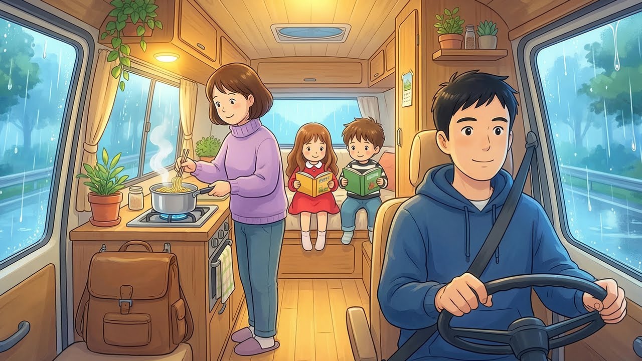 Cozy Family Moments on a Rainy Day in Our Mobile Home | Ghibli-Style