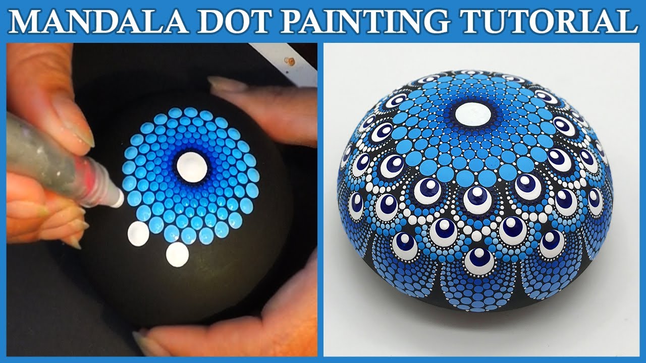 Easy - How to Paint Blue Mandala Dot Painting Art - Tutorial Guide Dotting Acrylic Paint Artist
